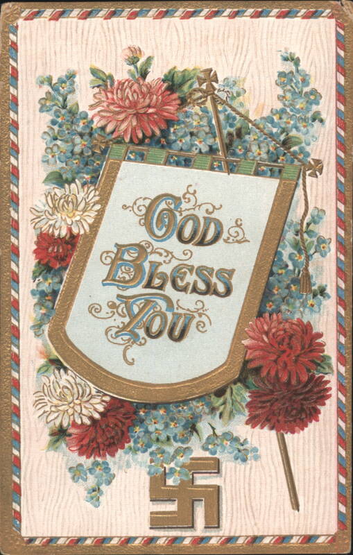 God Bless You Floral Greeting with Swastika Symbol