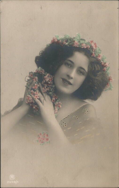 Woman with Floral Crown and Pink Flower Bouquet Women