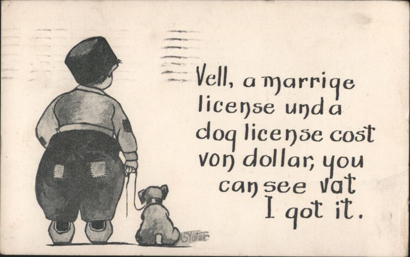 Boy with Dog, Marriage vs Dog License Comic Humor Slater