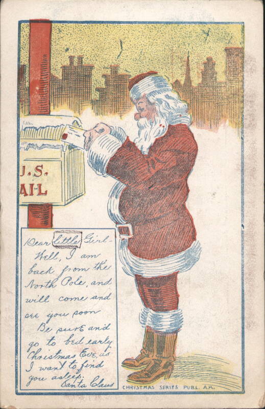 Santa Claus Mailing Letter to Little Girl, U.S. Mail Box