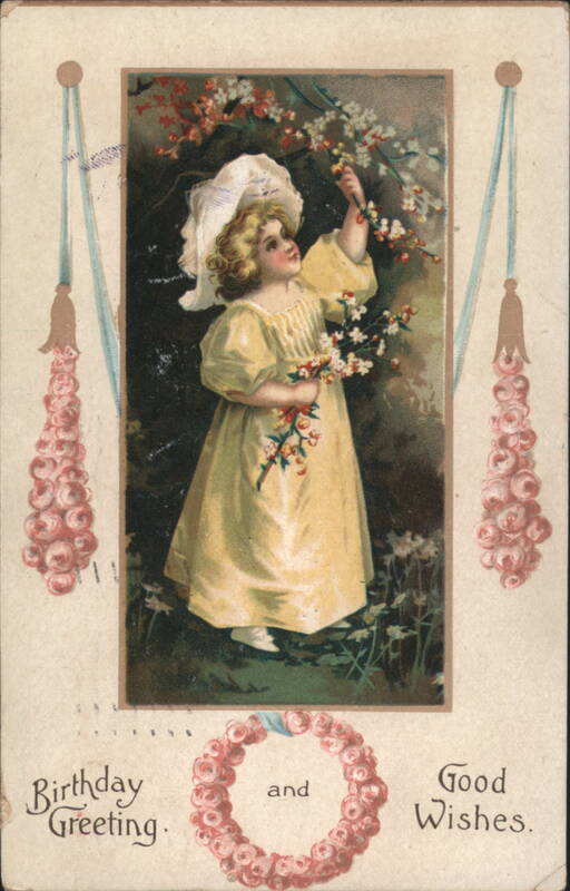 Birthday Greeting and Good Wishes, Girl Picking Flowers