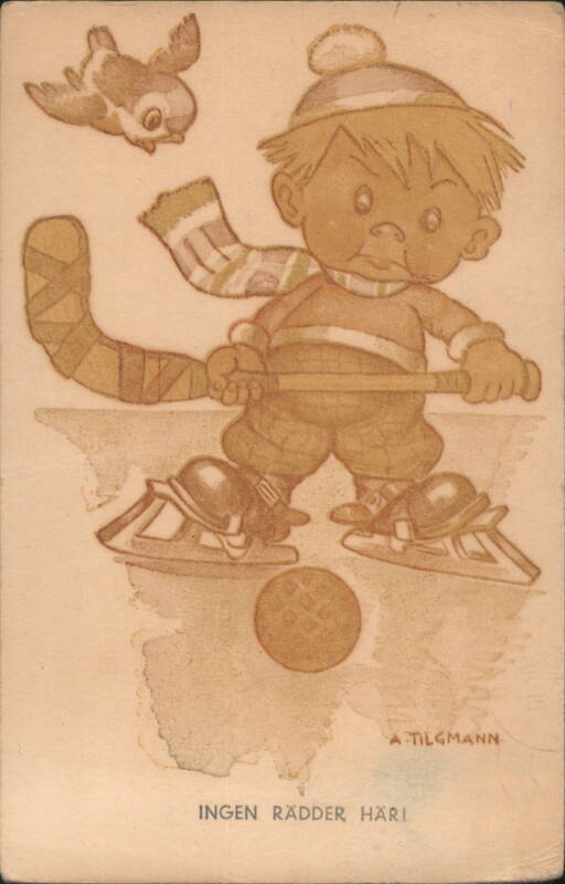 Boy Playing Ice Hockey Illustration by A. Tilgmann