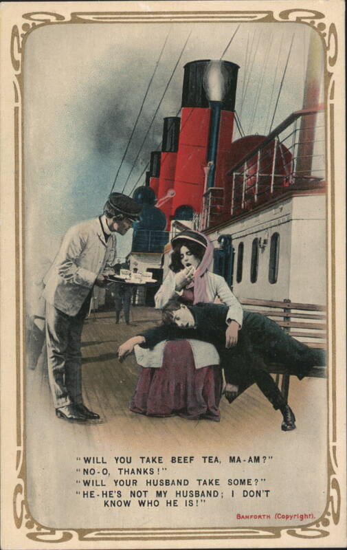 Comic Seasickness Scene on Ocean Liner Deck Holmfirth England
