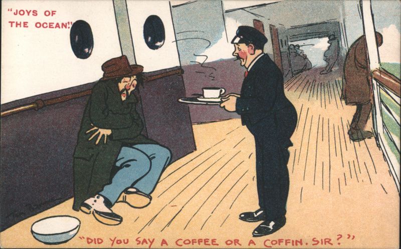 Joys of the Ocean Seasick Man & Steward Comic Tom Browne