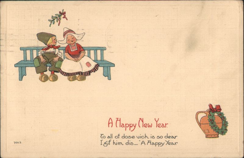 Dutch Boy and Girl on Bench New Year Greeting Children