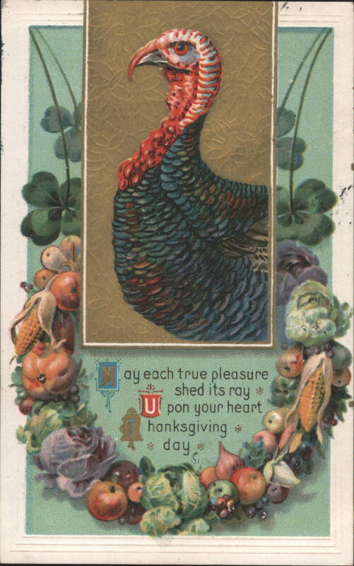 Thanksgiving Greeting with Turkey and Harvest Wreath