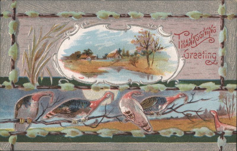 Thanksgiving Greeting with Turkeys on a Branch