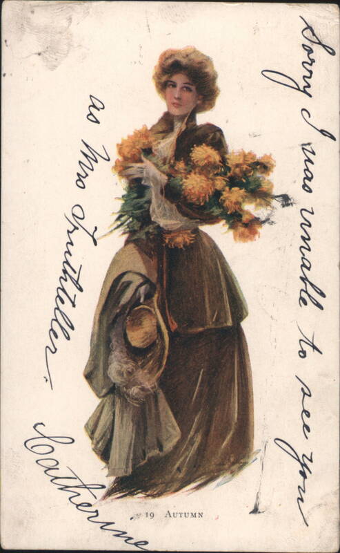 Woman with Large Bouquet of Yellow Autumn Flowers Seasons