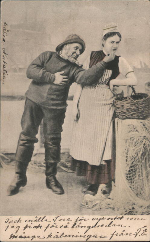 Fisherman and Woman in Traditional Swedish Costume