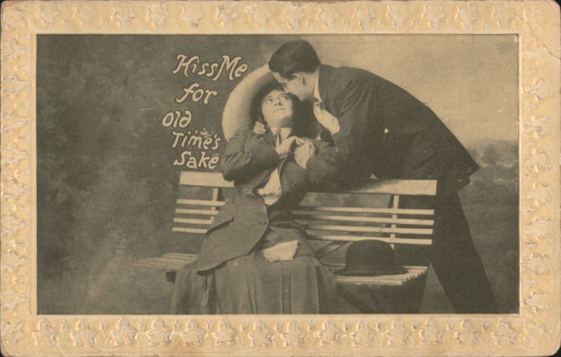 Kiss Me for Old Time's Sake Couple on Park Bench