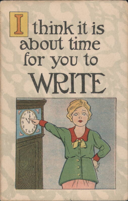 Woman Pointing to Grandfather Clock - Time to Write