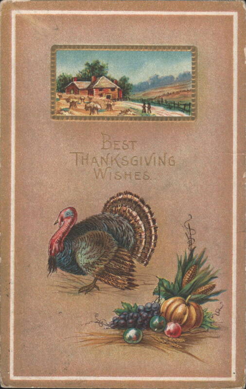 Best Thanksgiving Wishes with Turkey and Harvest Scene