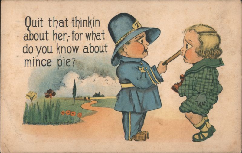 Child Policeman and Boy Comic with Mince Pie Quote