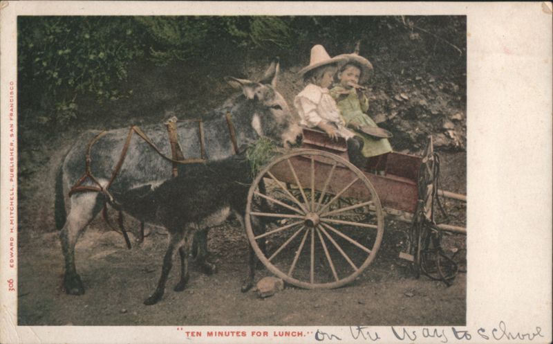 Ten Minutes for Lunch Children in Donkey Cart Donkeys
