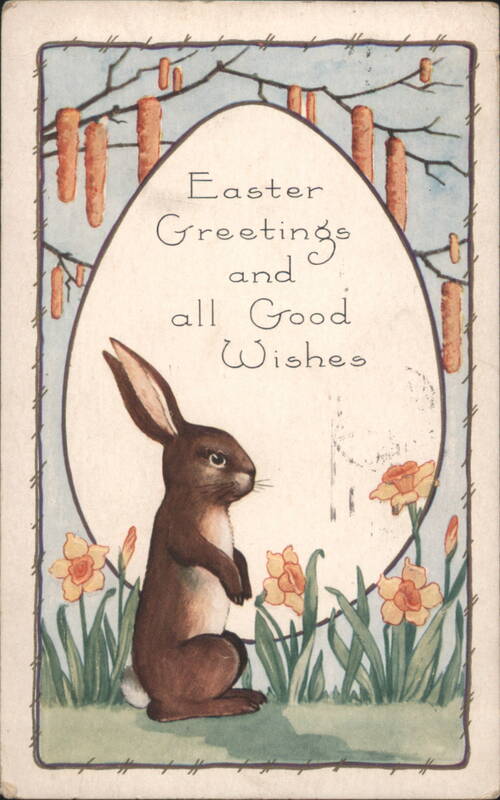 Easter Greetings with Brown Rabbit and Daffodils With Bunnies