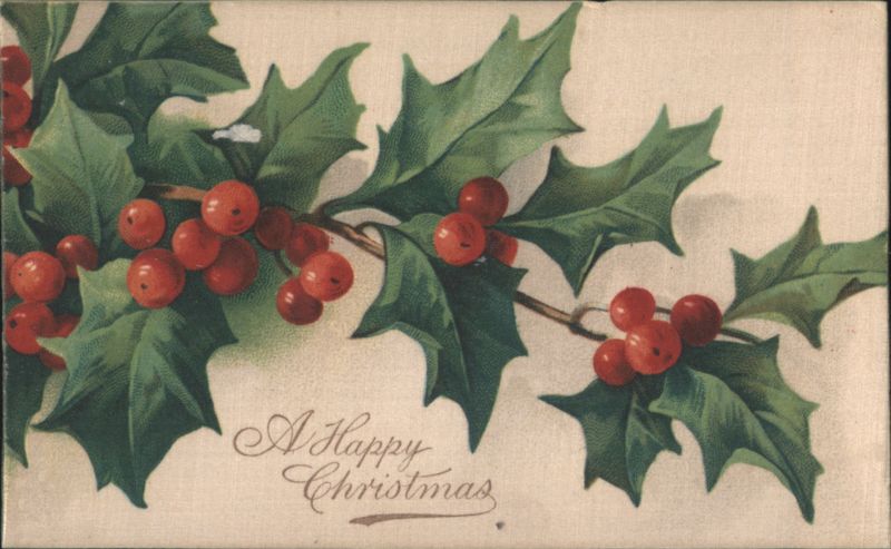 A Happy Christmas Holly Branch with Red Berries