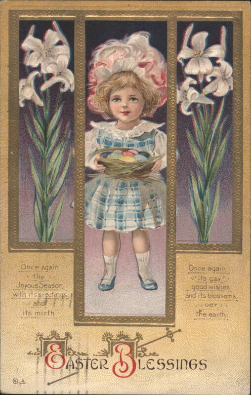Easter Blessings: Girl with Basket of Eggs and Lilies