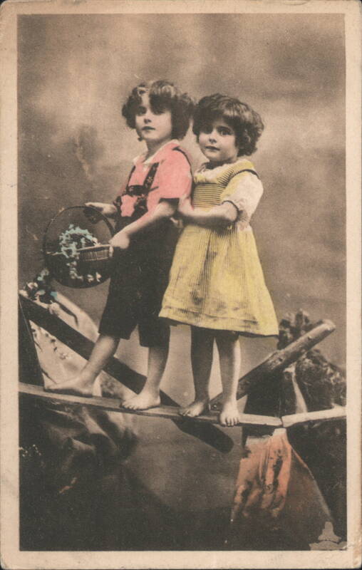 Children on a Plank with Flower Basket, Pieve di Cadore Italy