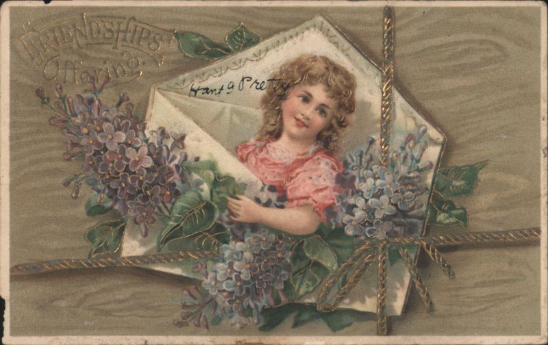 Girl in Envelope with Lilacs Friendships Offering