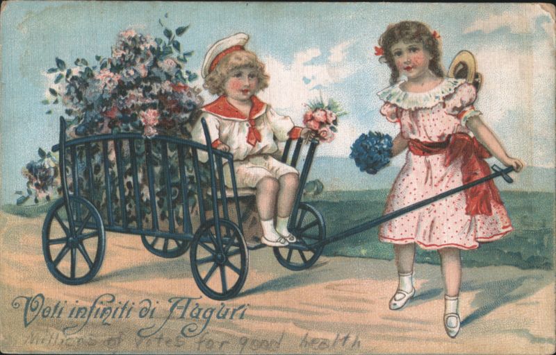 Boy in Sailor Suit and Girl with Flower Cart Italy