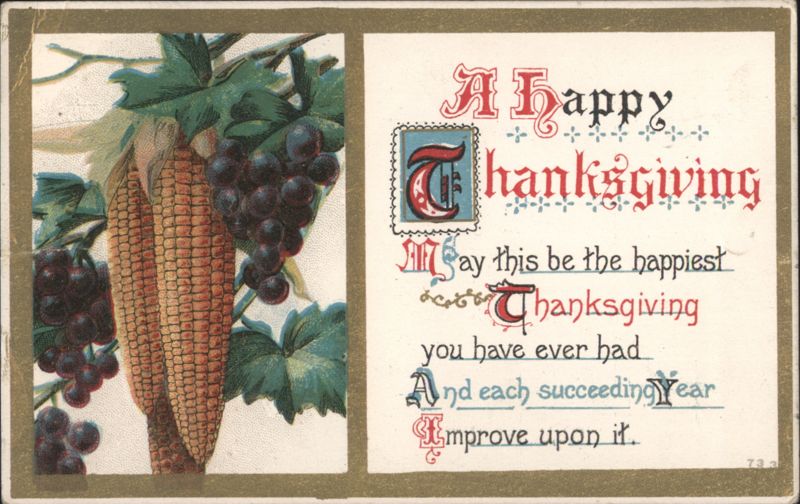 A Happy Thanksgiving Greeting with Corn and Grapes