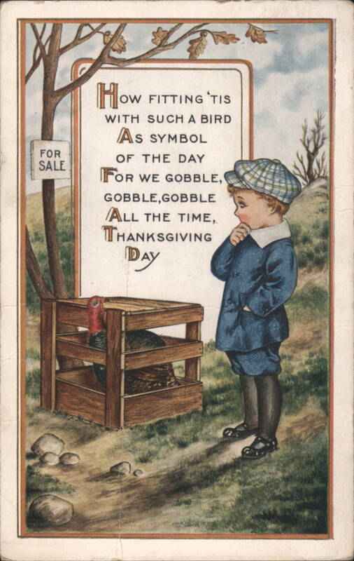 Boy Looking at Crated Turkey for Sale Thanksgiving Poem