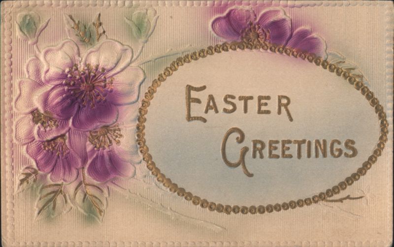 Easter Greetings with Embossed Purple Flowers