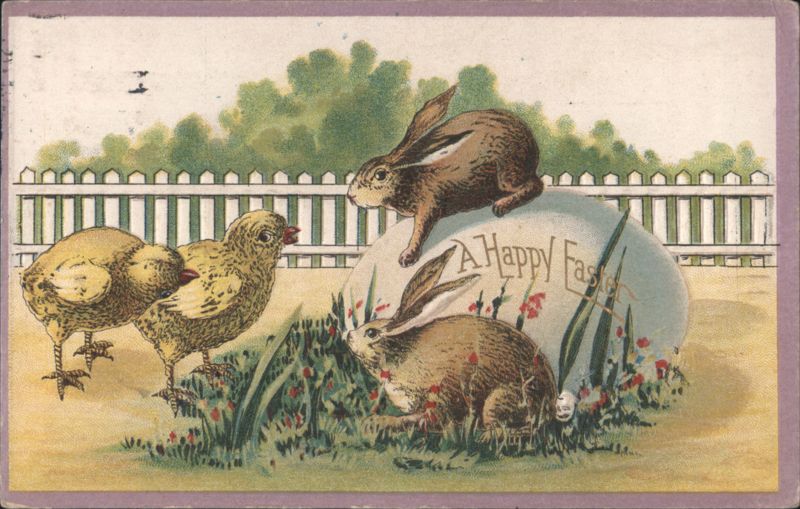 Chicks and Rabbits with Large Easter Egg With Bunnies