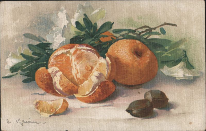 Still Life with Oranges, Nuts, and White Flowers by C. Klein