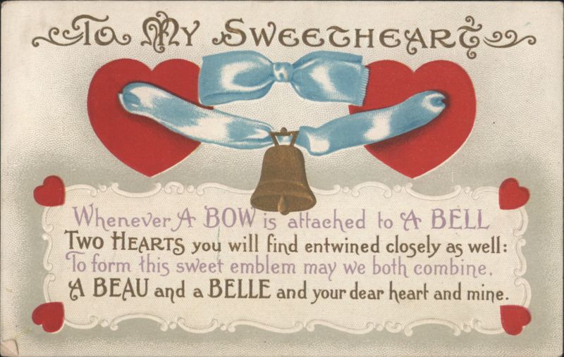 To My Sweetheart Valentine with Two Hearts, Bow and Bell
