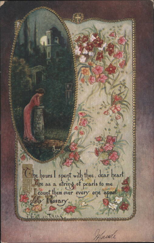 The Rosary Poem with Woman in Moonlight and Flowers