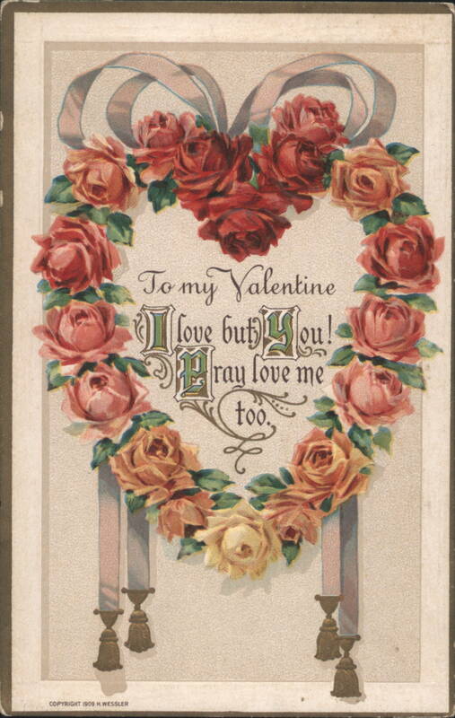 Heart-Shaped Rose Wreath Valentine with Blue Ribbon