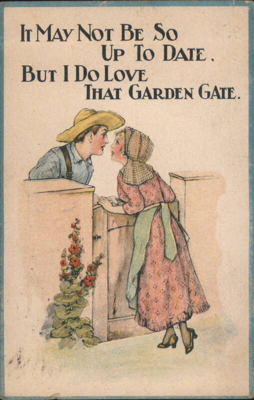 Couple at Garden Gate Romance Illustration Couples