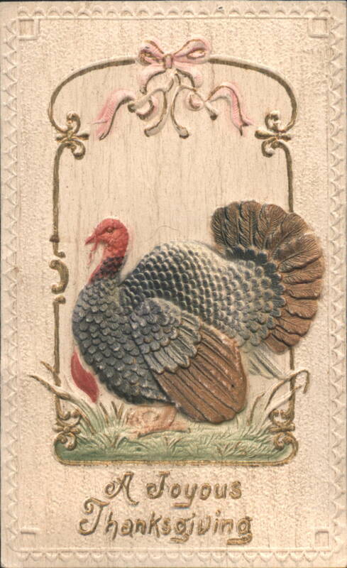 Embossed Turkey with Pink Bow and Ribbons Turkeys