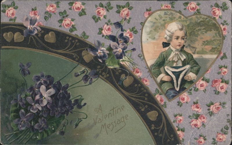 A Valentine Message Boy with Tricorn Hat & Flowers