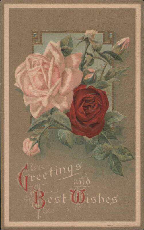 Greetings and Best Wishes Pink and Red Roses Flowers