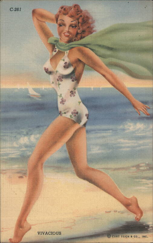 Vivacious Woman in Floral Swimsuit Running on Beach