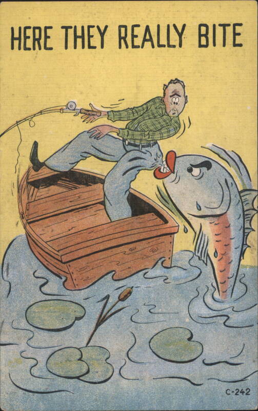 Here They Really Bite Comic Fishing Illustration