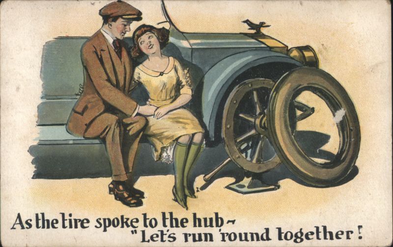 As the tire spoke to the hub Comic Couple with Car