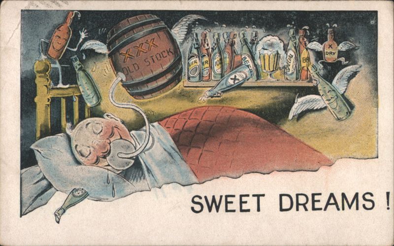 Sweet Dreams! Comic Man Dreaming of Beer and Ale Drinking