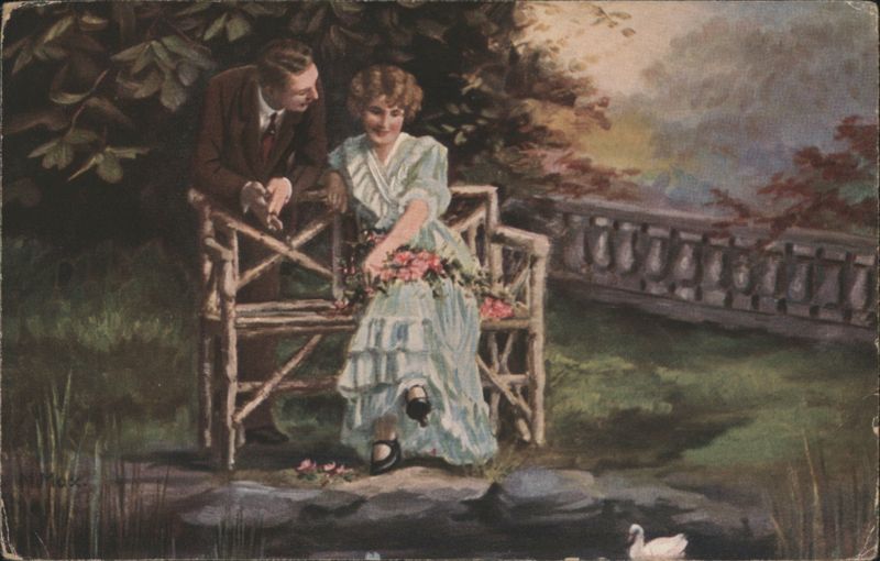 Eine Herzensfrage by M. Mux - Couple on Rustic Bench