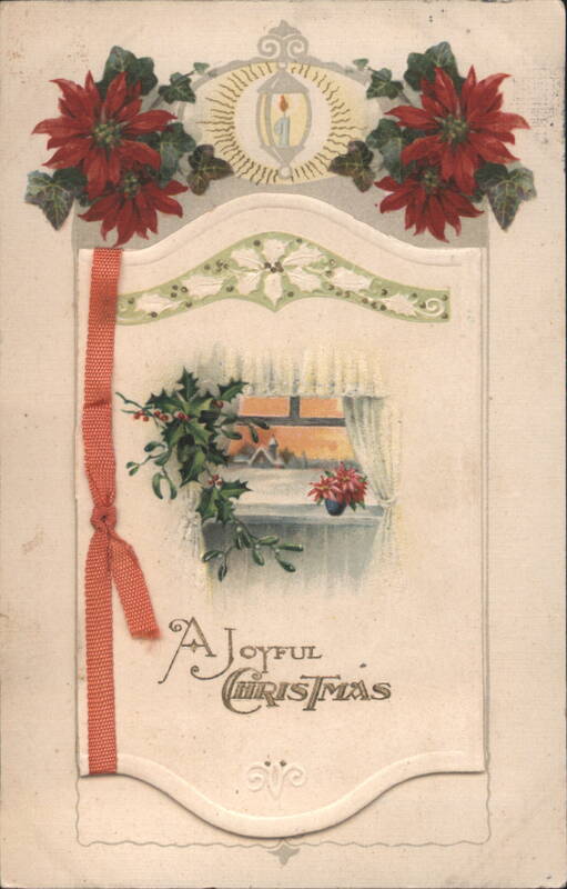 A Joyful Christmas Poinsettias and Snowy Window Scene