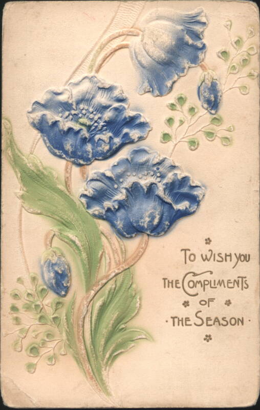 Embossed Blue Poppies Compliments of the Season Flowers