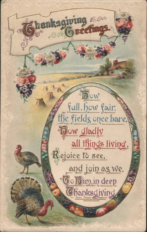 Thanksgiving Greetings, Turkeys and Harvest Landscape Poem
