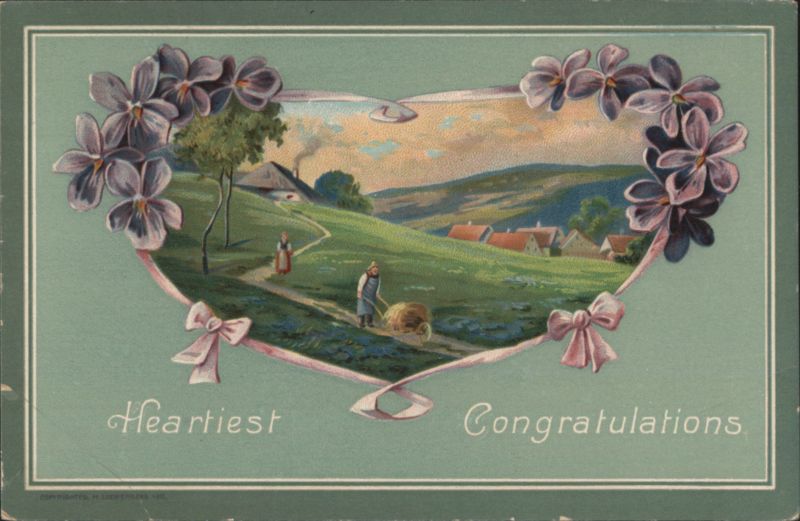 Heartiest Congratulations Lilacs and Pastoral Village Scene