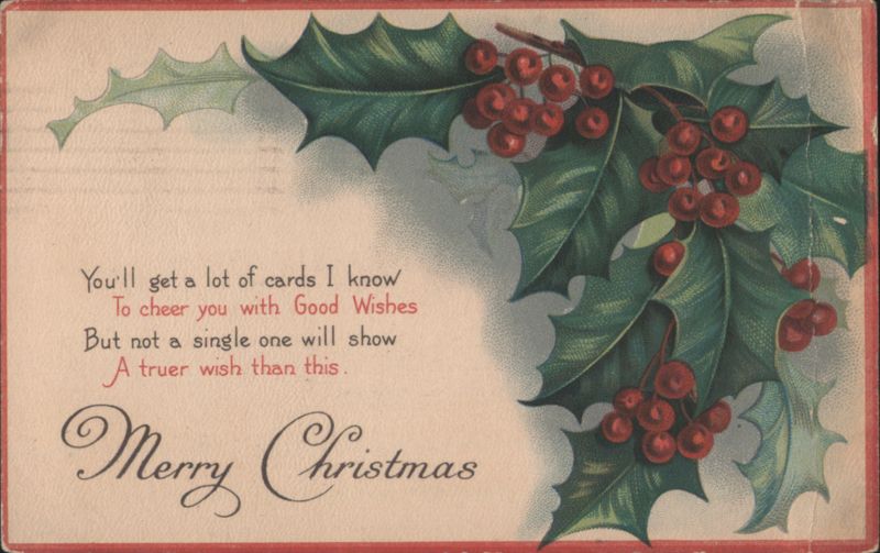 Holly Branch and Berries with Merry Christmas Poem