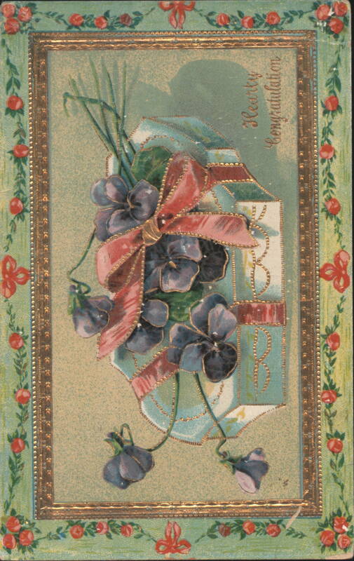Hearty Congratulations Purple Pansies and Pink Ribbon