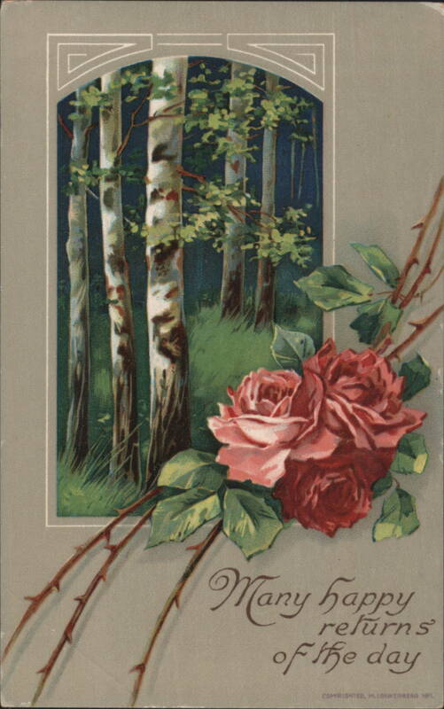Many Happy Returns of the Day Birch Trees and Roses