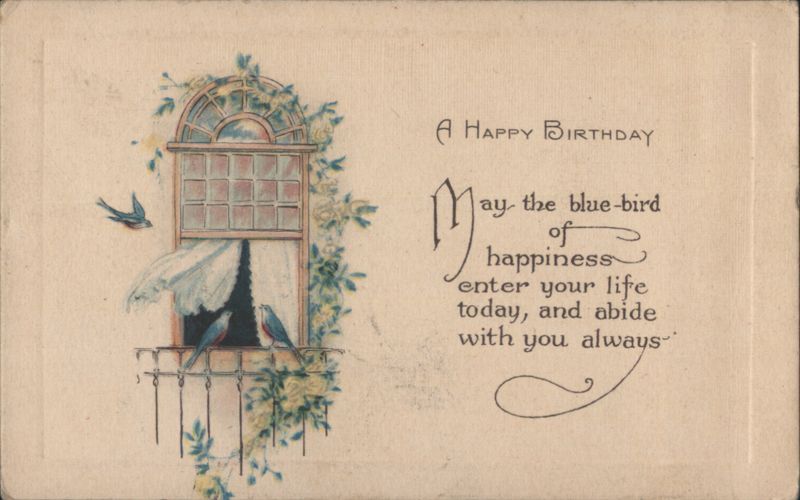 Bluebirds of Happiness Arched Window Birthday Greeting