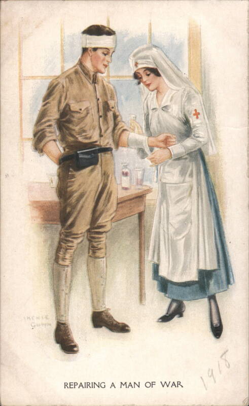 Repairing a Man of War WWI Soldier and Red Cross Nurse